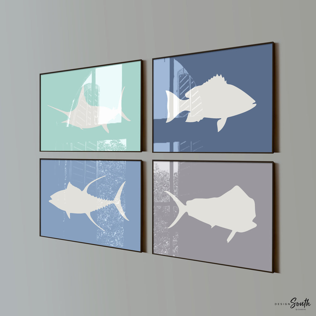 Boys ocean fish nursery decor, boys fishing nursery, nautical nursery theme, blue fish theme nursery, boys saltwater fish marlin dorado tuna