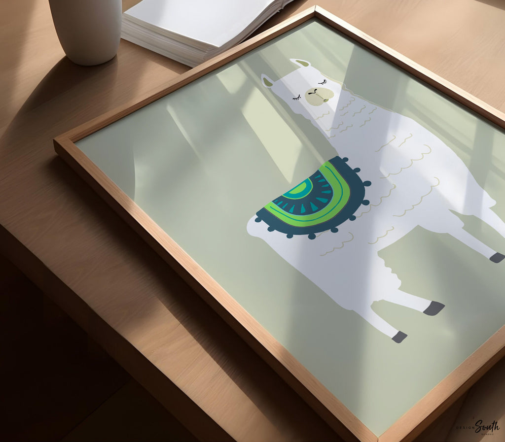 Boy boho llama nursery art, gender neutral baby nursery room wall art, llama and cactus nursery ideas, baby room desert animals llama alpaca