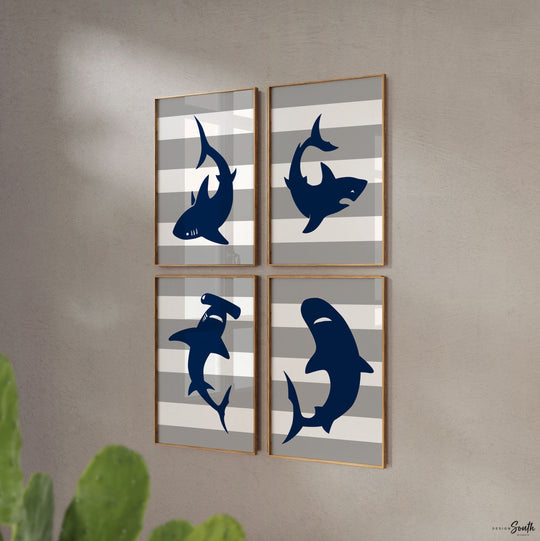Shark playroom art, boys shark bedroom decor, toddler shark room, kids shark decor, childrens shark art, shark kids bedroom theme navy blue