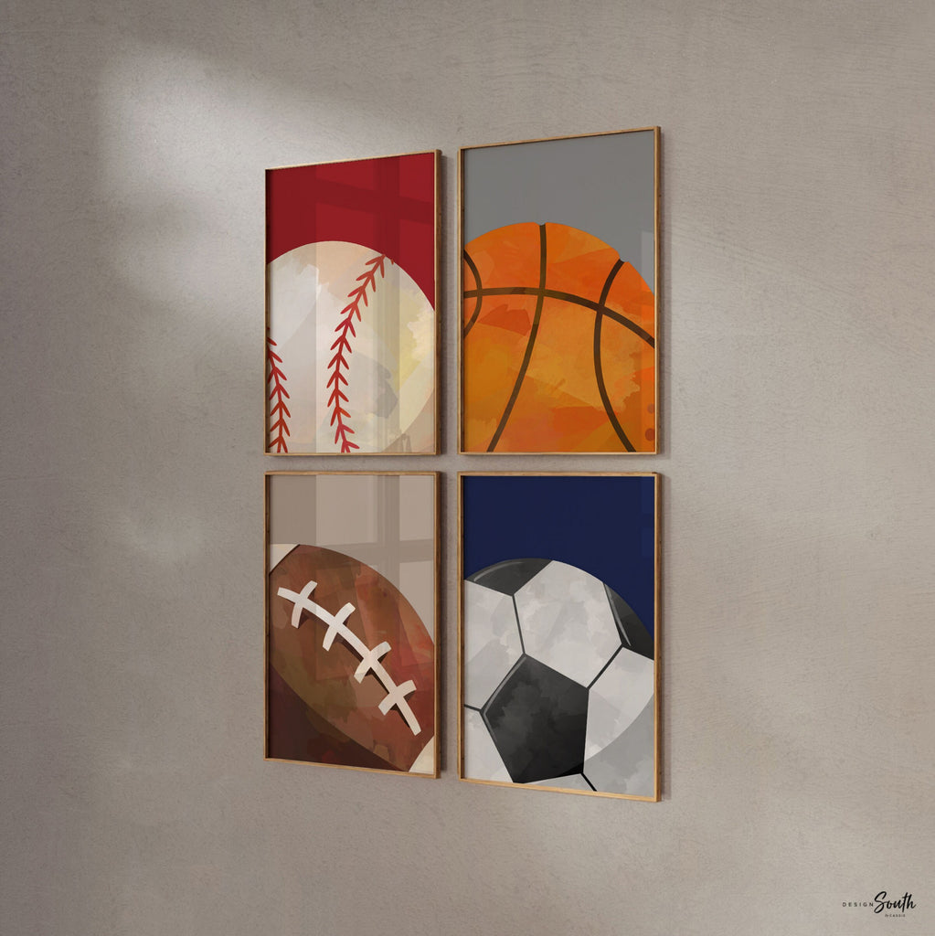 Sports football soccer basketball baseball, little boy room art sports, gift for boy sports, toddler room decor sports themed, wall art boys