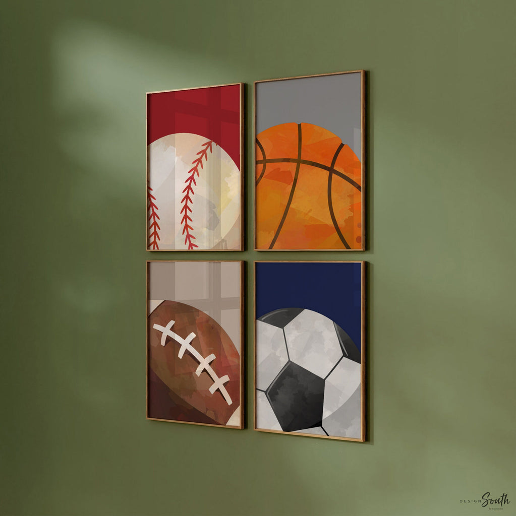 Sports football soccer basketball baseball, little boy room art sports, gift for boy sports, toddler room decor sports themed, wall art boys