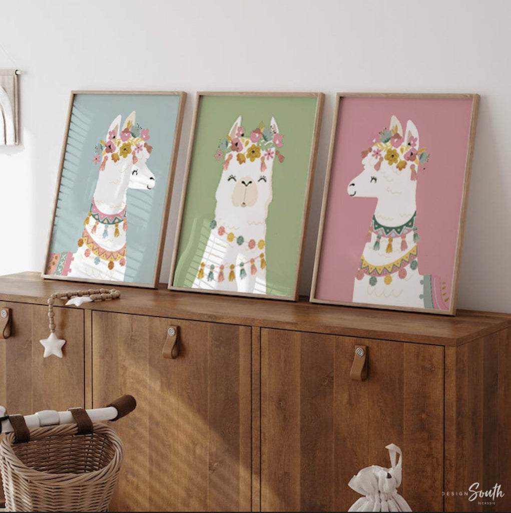 Neutral nursery soft boho colors baby room, elegant neutral girls wall art, modern boho baby decor llamas, nursery alpaca llama theme child