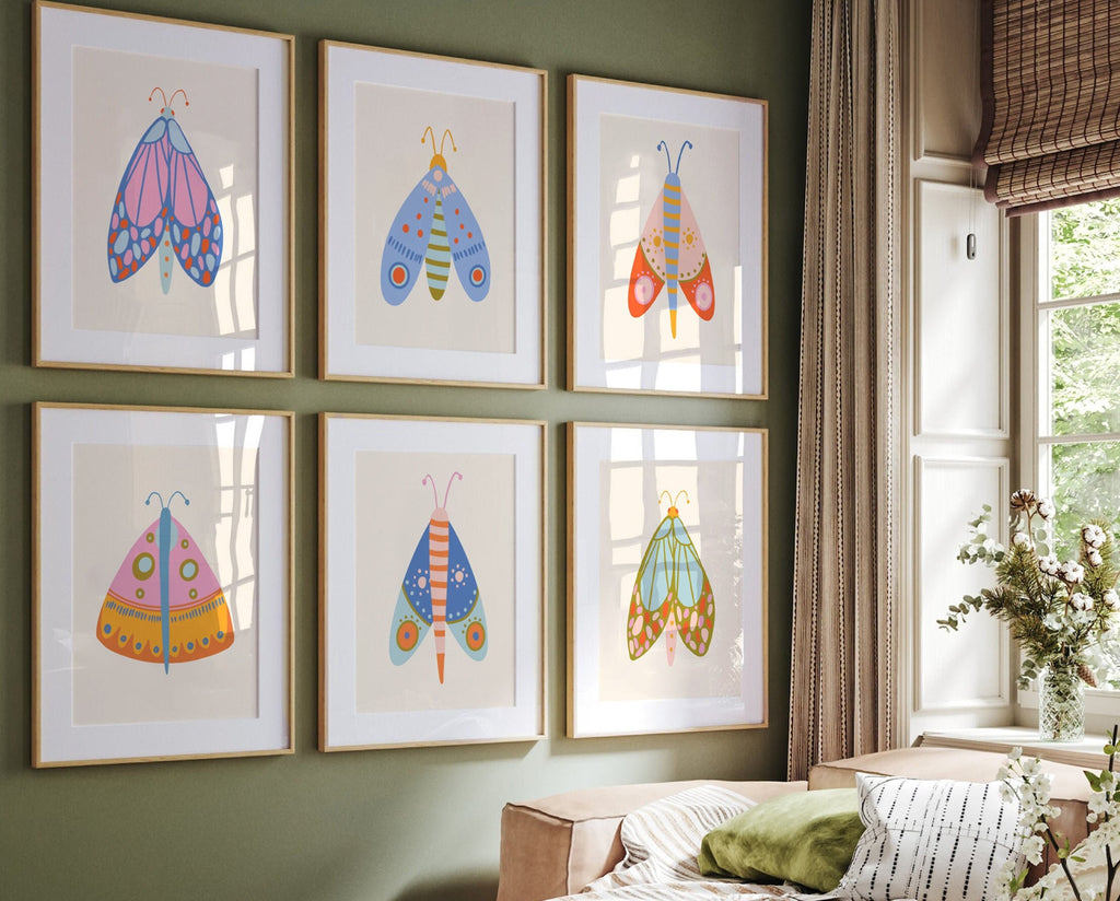 Butterfly art print set, butterfly nursery artwork, nursery print home decor wall art butterfly theme, girls bedroom wall art colorful decor