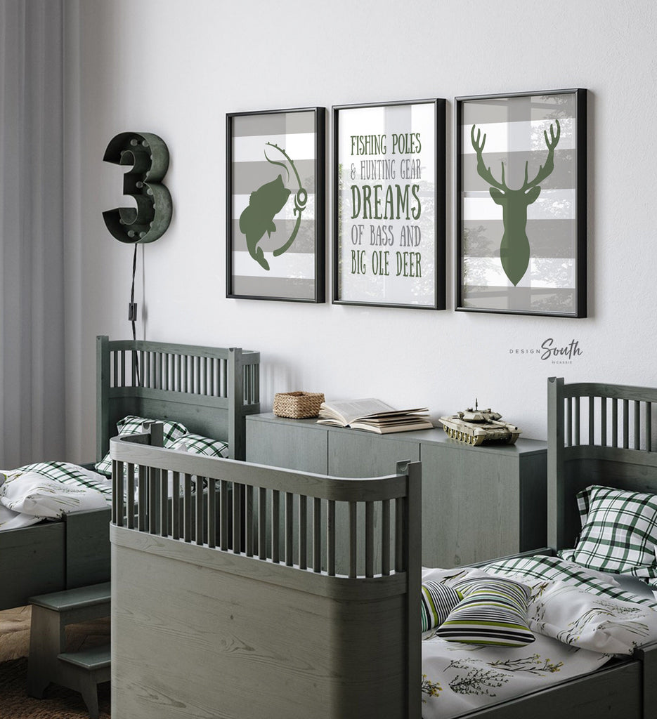 Deer bass kids decor, eight point buck deer nursery decor, bass fishing nursery decor, boys wall art hunting quote, boys bedroom deer fish