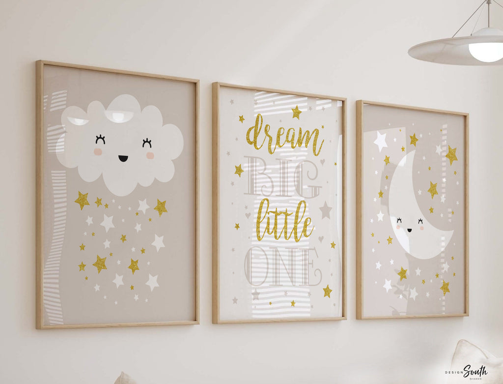 Moon and stars nursery, cloud nursery print, wall art for nursery, nursery decor neutral, gender neutral nursery, nursery decor cloud stars