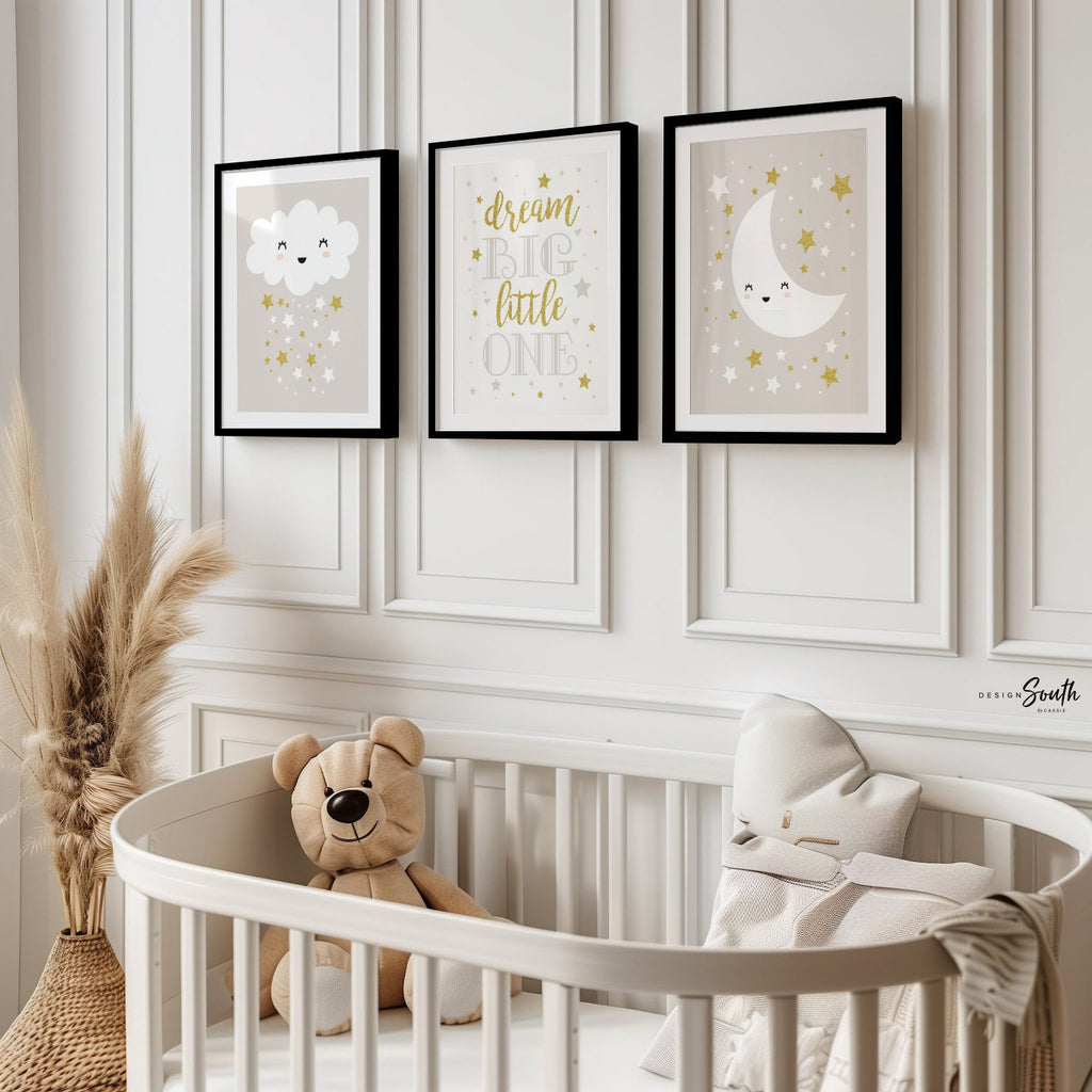 Moon and stars nursery, cloud nursery print, wall art for nursery, nursery decor neutral, gender neutral nursery, nursery decor cloud stars