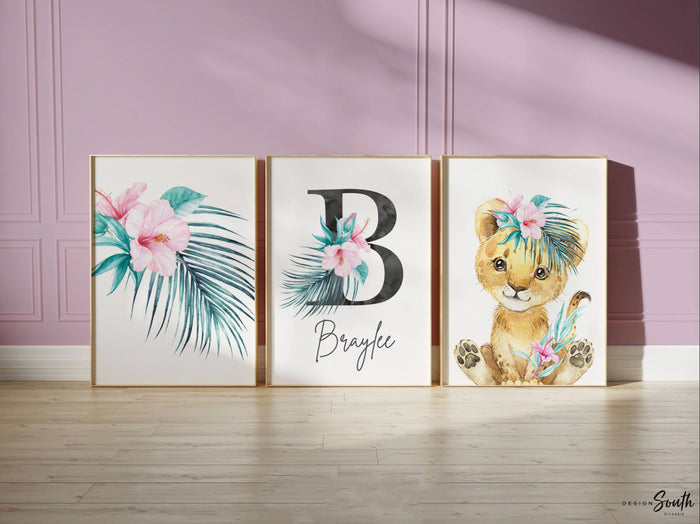 Safari nursery art, animal prints baby nursery, wall art prints lion baby cub, jungle safari animals girls room wall art, watercolor animals