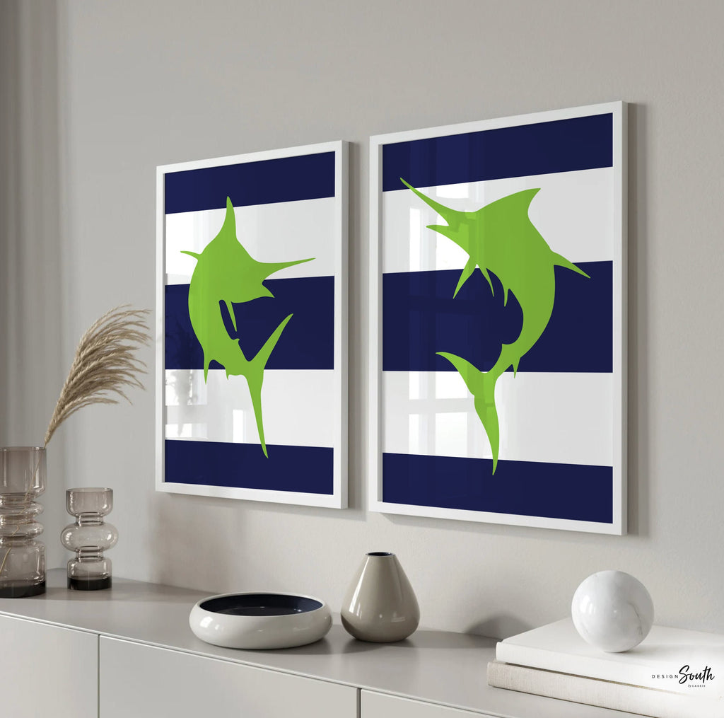 Fish nursery decor lime and navy, boys bedroom wall art, monogram for boys, fish theme nursery, saltwater fish, fishing nursery wall decor