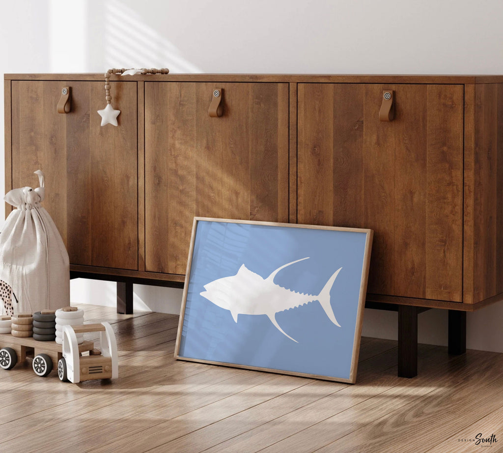 Boys ocean fish nursery decor, boys fishing nursery, nautical nursery theme, blue fish theme nursery, boys saltwater fish marlin dorado tuna