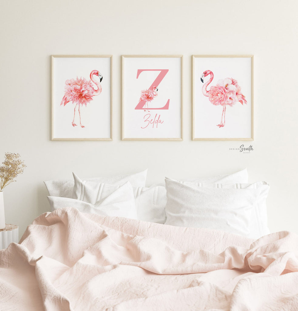 Tropical nursery baby gift, pink flamingos nursery wall, flamingo little girl bedroom, baby girl nursery ideas, themed nursery tropical girl