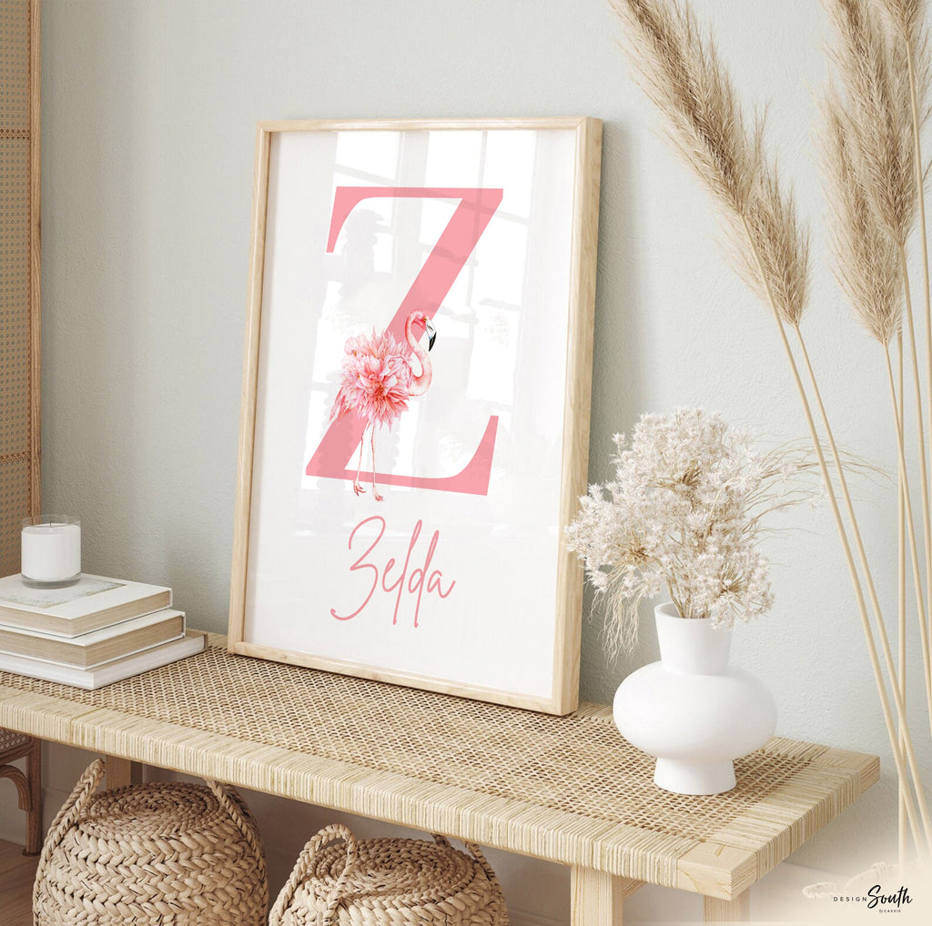 Tropical nursery baby gift, pink flamingos nursery wall, flamingo little girl bedroom, baby girl nursery ideas, themed nursery tropical girl