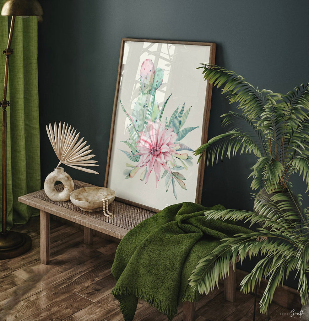 Cactus bloom prints, cactus floral nursery print, baby girl cactus nursery print, pink floral cactus wall prints, cactus nursery decor set 4