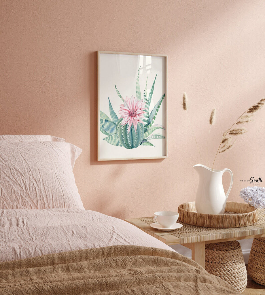 Cactus bloom prints, cactus floral nursery print, baby girl cactus nursery print, pink floral cactus wall prints, cactus nursery decor set 4