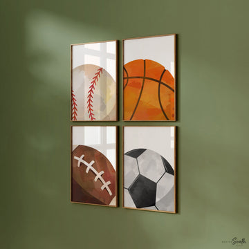 Boys room sports decor, basketball baseball football soccer wall art posters, athletic kid room, sports theme gift for boy, nursery sports