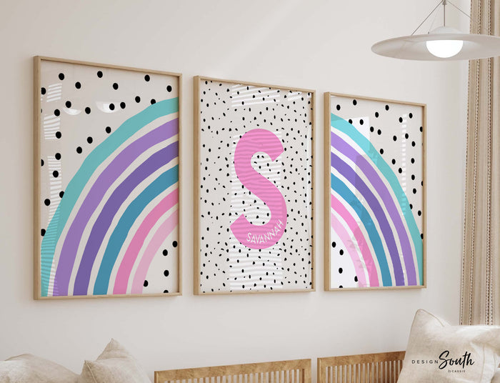 Baby girl nursery decor, purple teal aqua and pink prints for nursery, prints for little girl's bedroom, playroom wall art set idea for girl