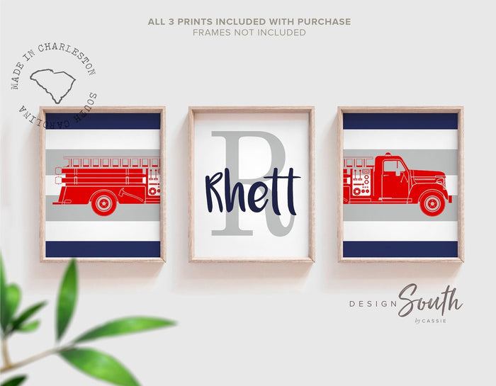 Personalized firetruck nursery decor, fireman nursery wall art, little firefighter wall art, rescue truck kids, firefighter theme boy gift