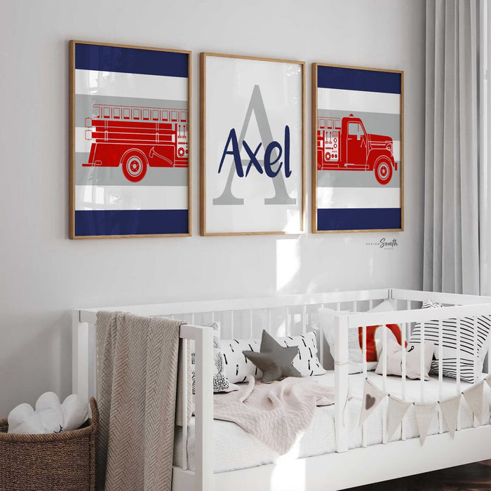 Personalized firetruck nursery decor, fireman nursery wall art, little firefighter wall art, rescue truck kids, firefighter theme boy gift