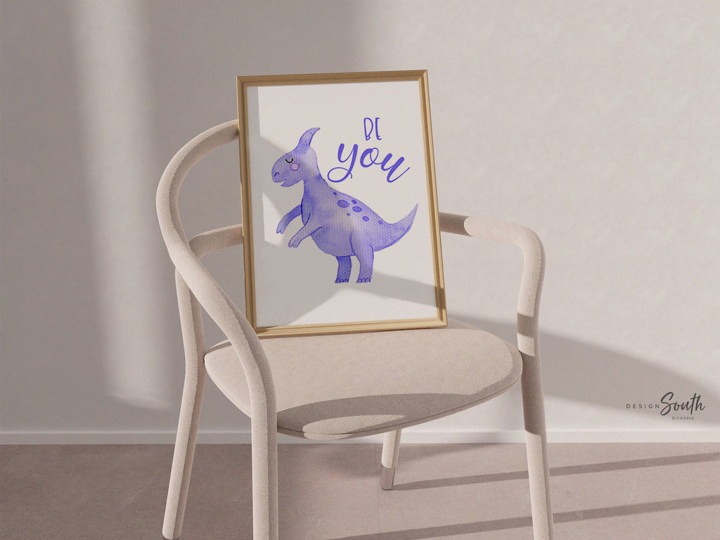 Toddler room dinosaur wall art, kids playroom wall ideas, pink blue green yellow children art, dinosaur nursery bedroom or playroom wall art