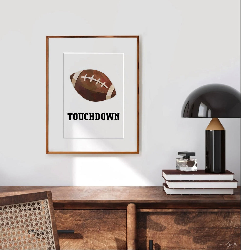 Sports print set of 4, soccer baseball basketball football, slam dunk home run goal touchdown, toddler athlete room art, white modern sports