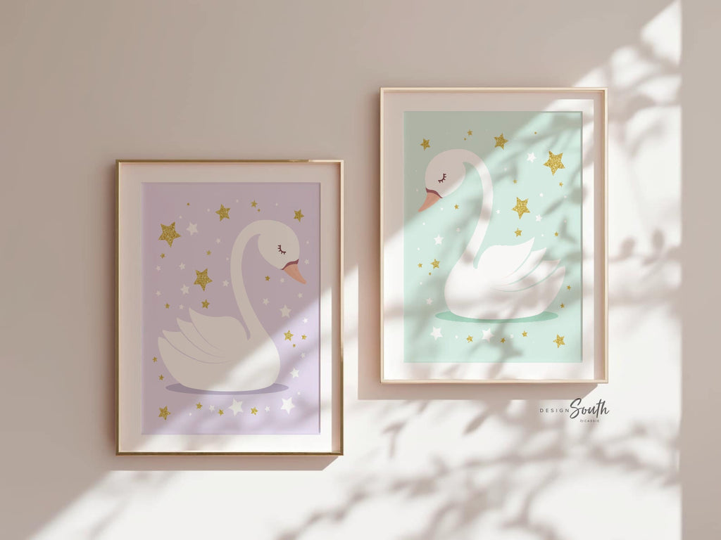 Lilac and mint sisters wall art, sisters personalized signs, lilac mint and gold, sister decor wall prints, playroom two girls, swan theme