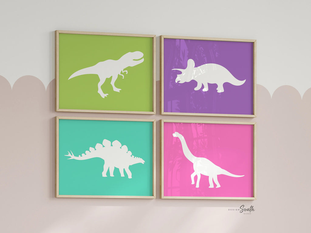 Little girl room dinosaurs, girl dinosaur art, purple and green dinosaurs, decor toddler wall girl prints dinosaurs, girl art print dinosaur