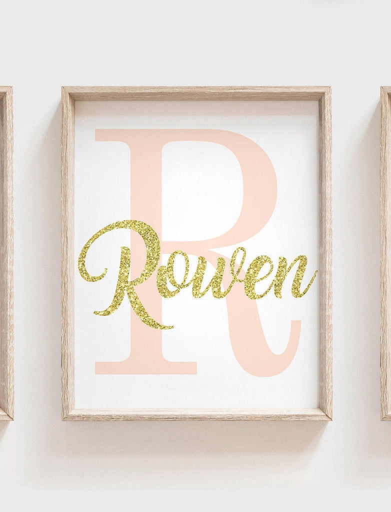 Girls pink gold dinosaur art, girls personalized dinosaur room wall art, dinosaur nursery for baby girl, pink dinosaur bedroom wall decor
