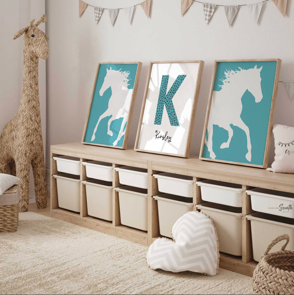 Horse girl nursery, horse girl room art, farm nursery decor, girl horse nursery theme, horse gift for girl, farm pony race girly room art