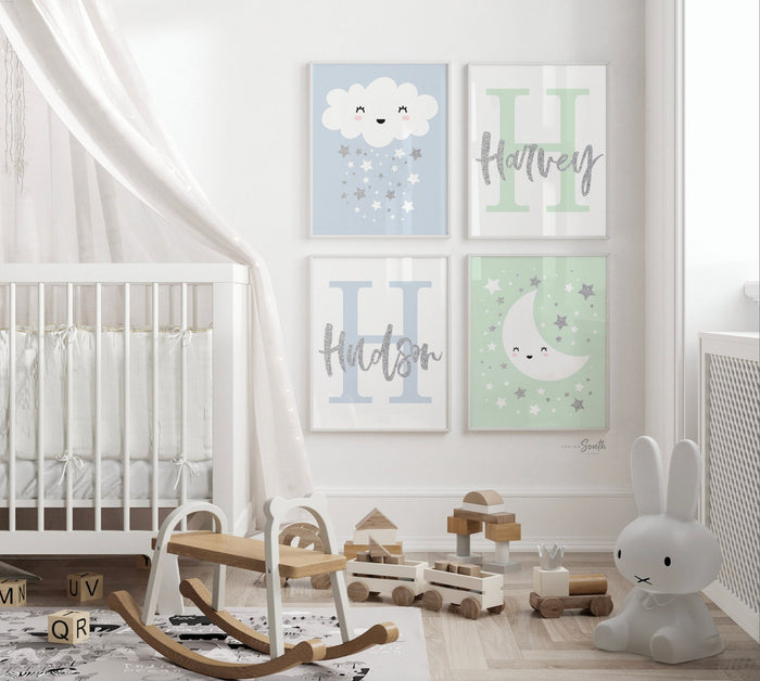 Blue gray boy twin wall art, brothers nursery art, twin baby art, art for twins, wall decor siblings brothers, twin name nursery boy room
