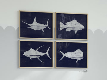 Offshore fish navy blue, offshore fishing, boys saltwater fish art, marlin nursery, boys fishing theme, fish nursery art, marlin fish decor