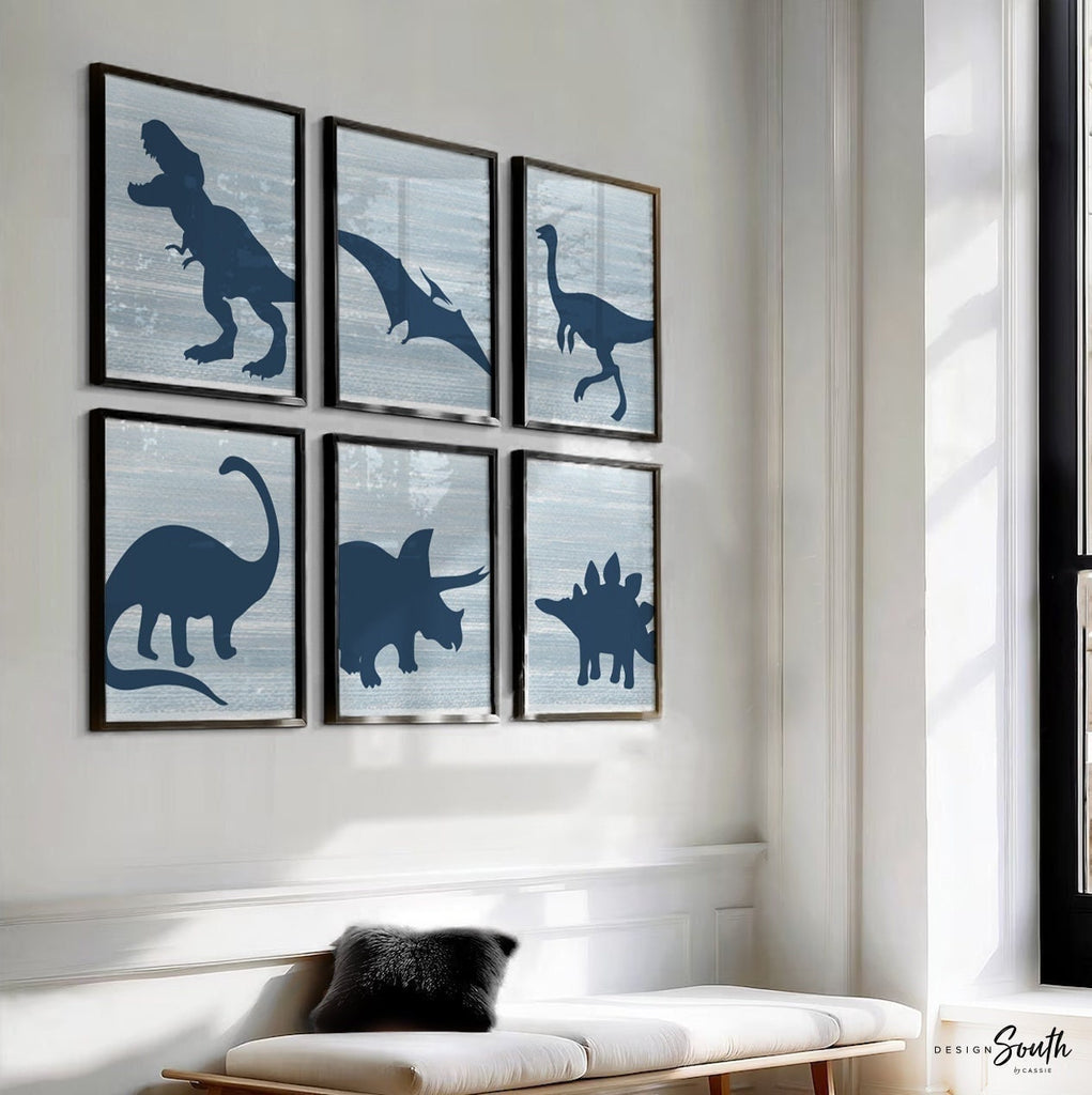 Boys dinosaur bedroom wall art, dino decor for boys, boys dinosaur theme, dino prints, baby boy dinosaurs, navy blue dinosaur nursery art