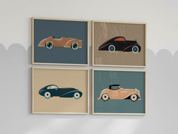 Retro car nursery decor, retro kids car decor, big boy bedroom vintage car art set, boy bedroom ideas, playroom boy wall, car nursery gift