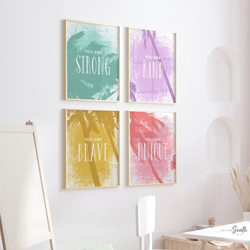 Inspirational sayings girl art, modern soft pastel colors kid room decor, positive kid prints, wall art set printable for kids, kid playroom