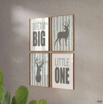 Neutral deer print, deer nursery earthy colors, dream big deer nursery decor, eight point buck, dream big little one deer, antler kid decor