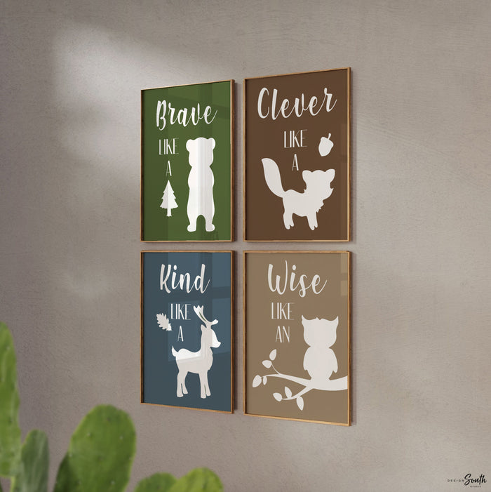 Baby boy nursery rustic woodland animals, bear owl deer kids wall art prints, navy blue woodland, boy wall decor ideas, animals wall art