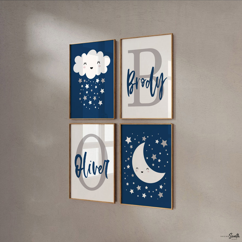 Twin boys nursery wall art, boy siblings decor, navy blue twin nursery, shared bedroom art, shared bedroom, boys monograms, brother wall art