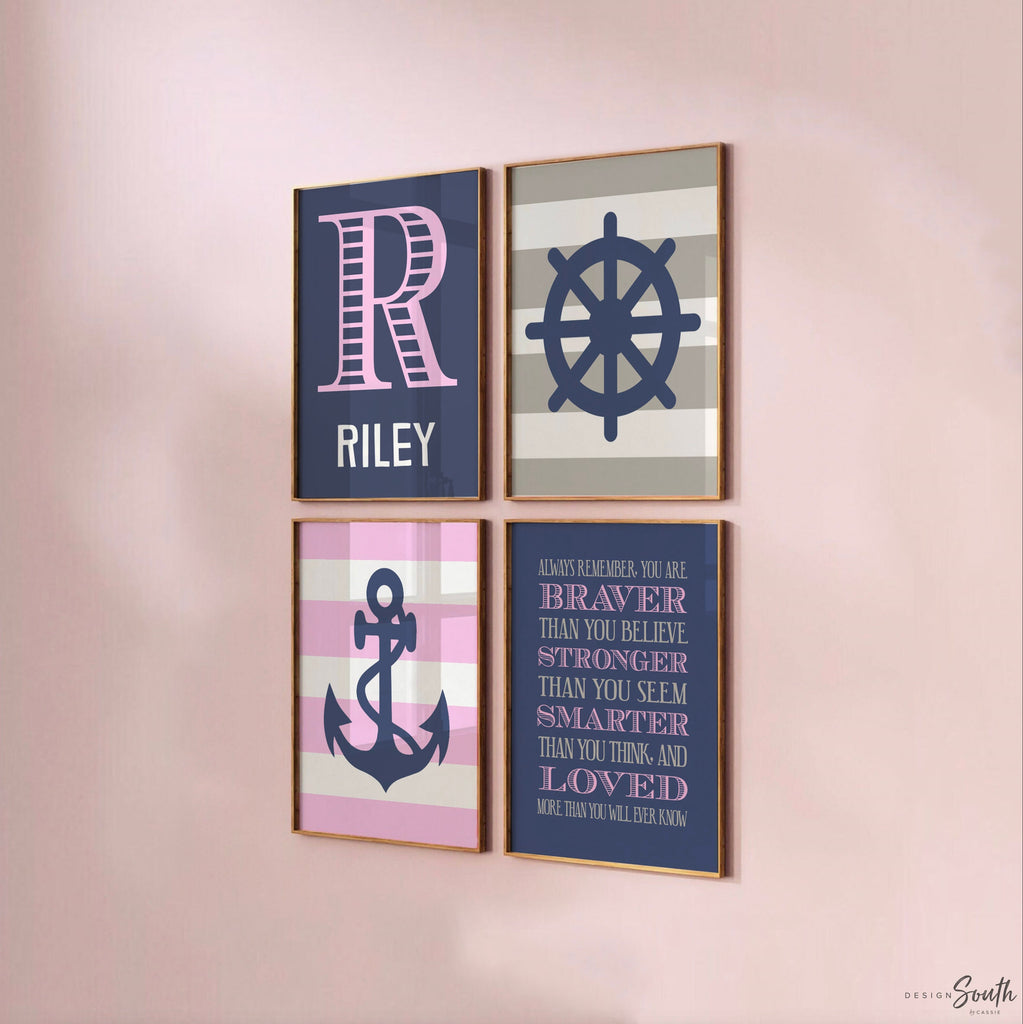Girls nautical bedroom images, navy pink nautical wall art, girl nursery bedroom decor, nautical wall decor girl room, nautical kid wall art