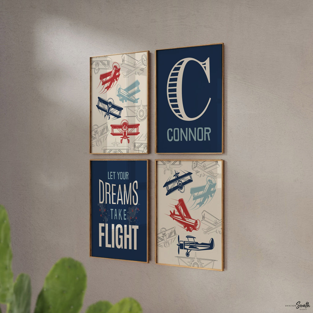 Boys airplane art, nursery aircrafts, retro airplane nursery, vintage airplane boys room, aviation theme, gift for boy airplane personalized