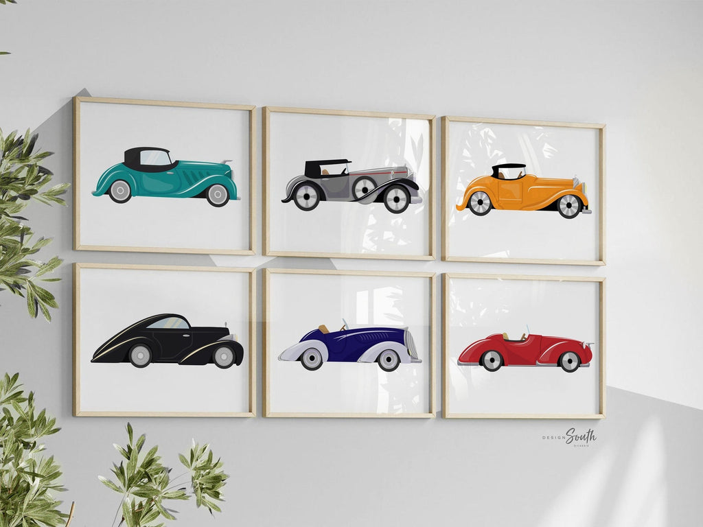 Retro car nursery, retro car toddler bedroom art, boys vintage cars, vintage baby art, vintage classic retro car themed room decor for boys