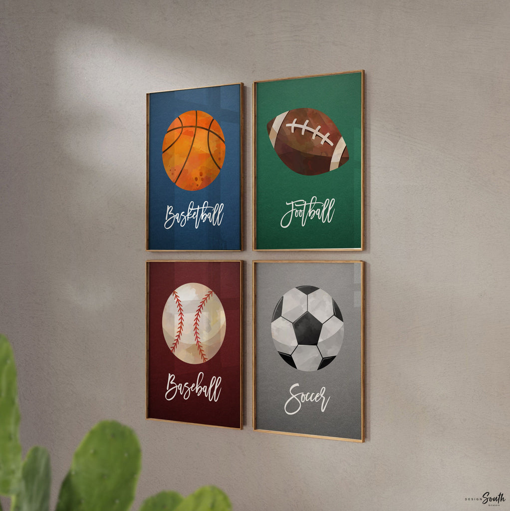 Boys room sports decor, basketball baseball football soccer wall art posters, athletic kid room, sports theme gift for boy, nursery sports