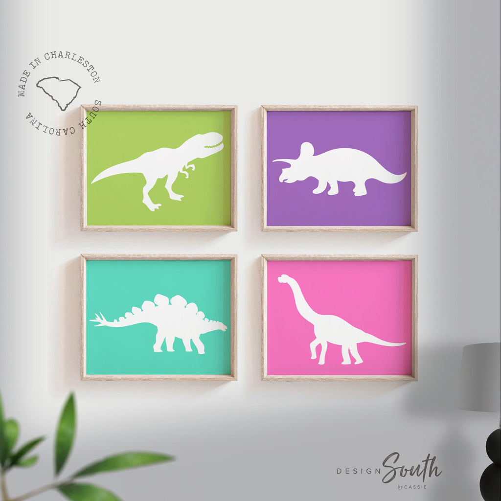 Little girl room dinosaurs, girl dinosaur art, purple and green dinosaurs, decor toddler wall girl prints dinosaurs, girl art print dinosaur