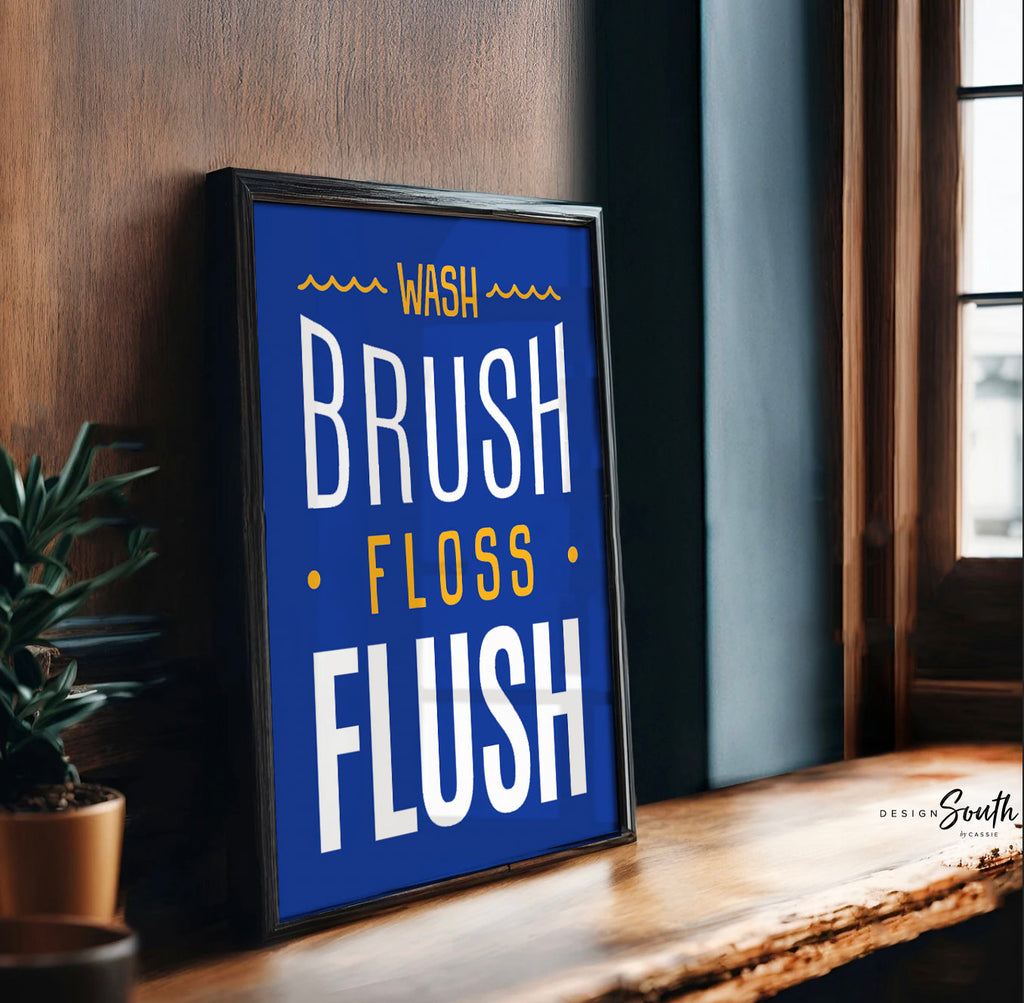 Construction theme bathroom decor, boys wall art construction, cobalt blue yellow boy bathroom decor, toddler kids decor construction truck