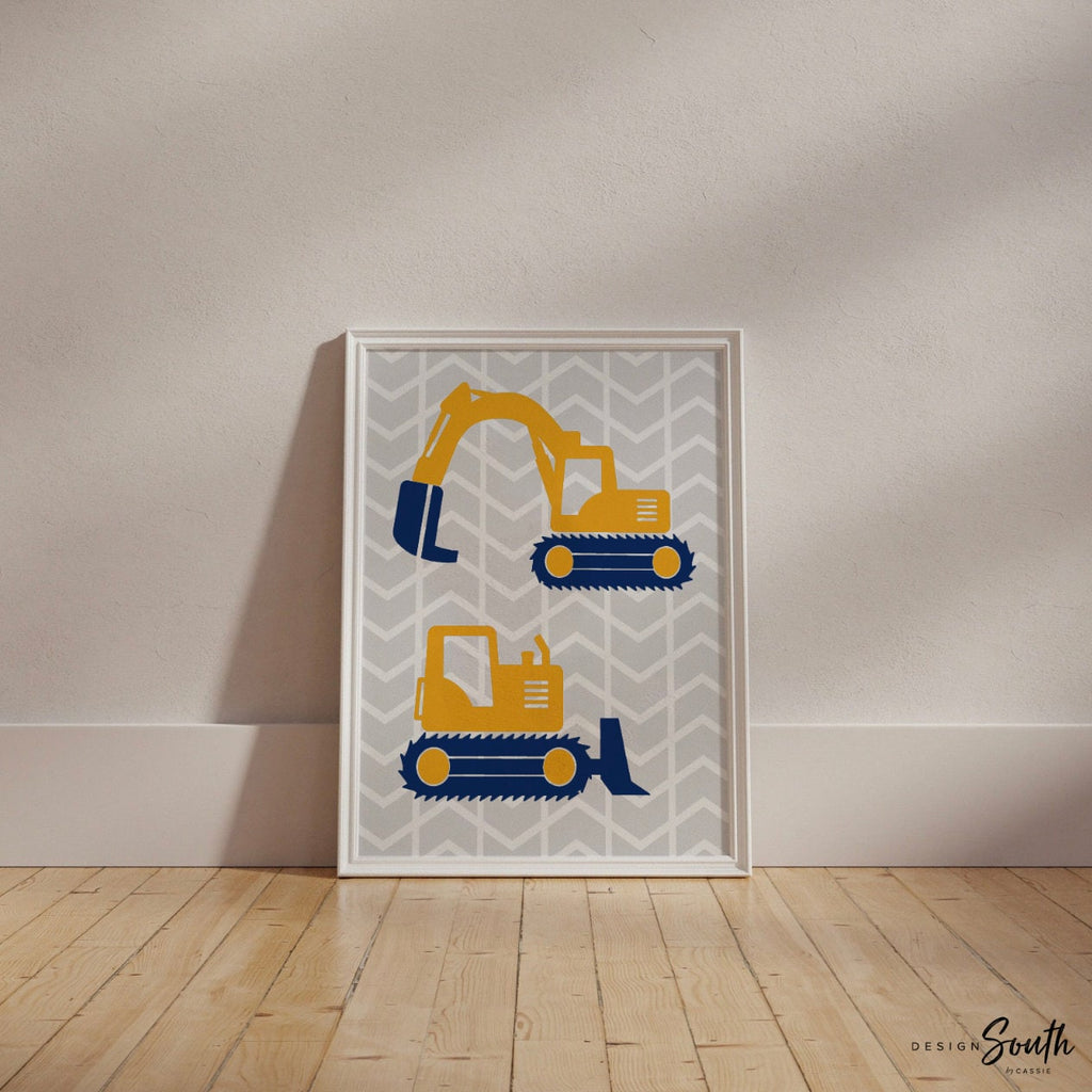 Construction trucks, construction boys bathroom, boys construction bathroom, navy blue boys bathroom, dump truck bathroom, dump truck art
