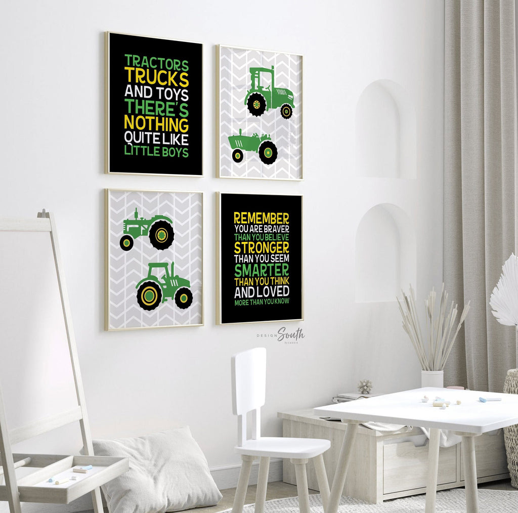 Boys quotes farmer tractor trucks nursery wall decor, boys art john deere green yellow black nursery, tractor themed baby shower gift green