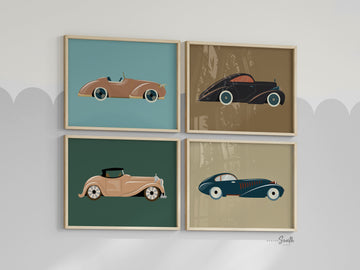 Car nursery decor, retro kids car decor, big boy bedroom vintage car art print set, boy bedroom ideas, playroom boy wall, car nursery gift