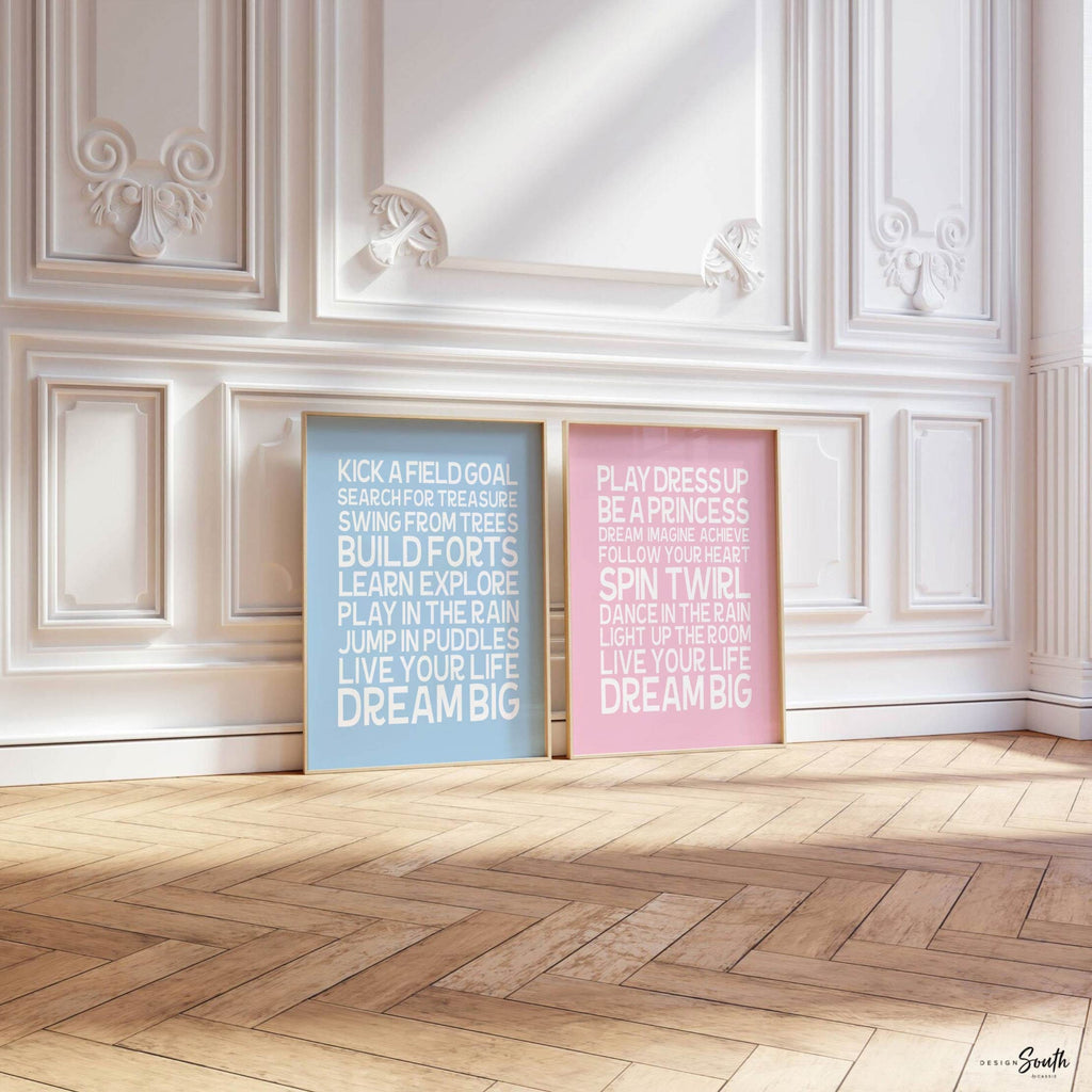 Twin nursery decor, dream big quote, boy girl nursery wall art, baby blue, baby pink, princess quote, dream big for twins, twin nursery art