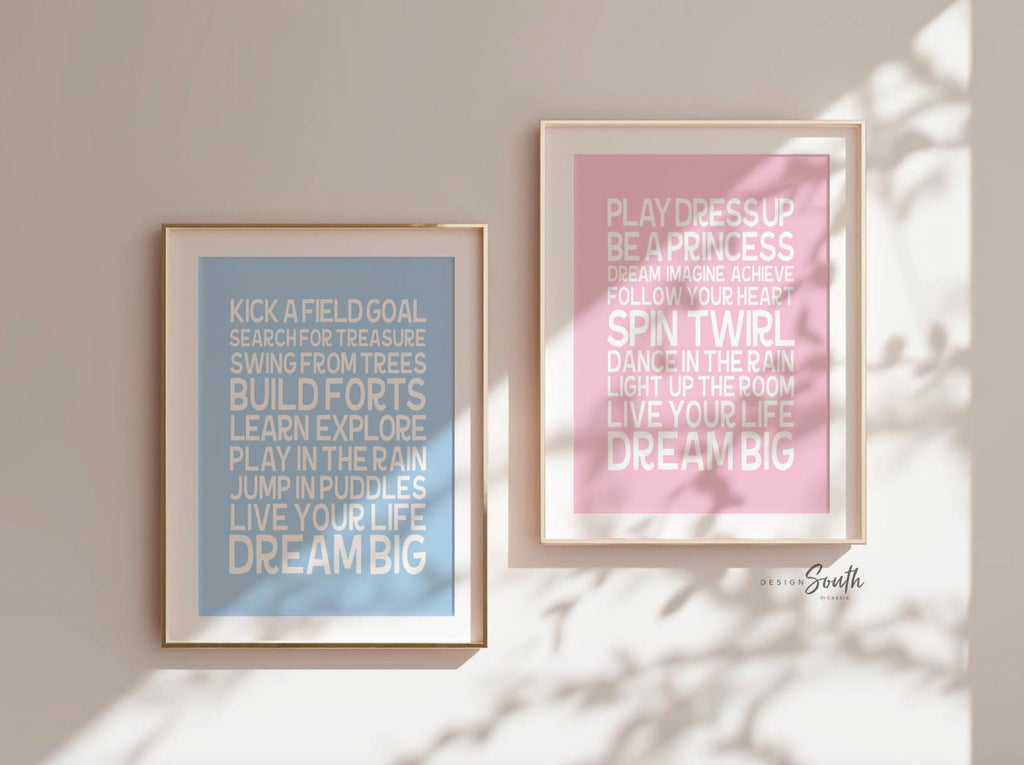 Twin nursery decor, dream big quote, boy girl nursery wall art, baby blue, baby pink, princess quote, dream big for twins, twin nursery art