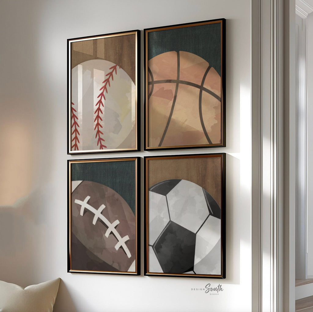 Rustic industrial kids room sports decor, modern sports nursery art set, industrial kids playroom decor, gift for boy sports theme, kid room
