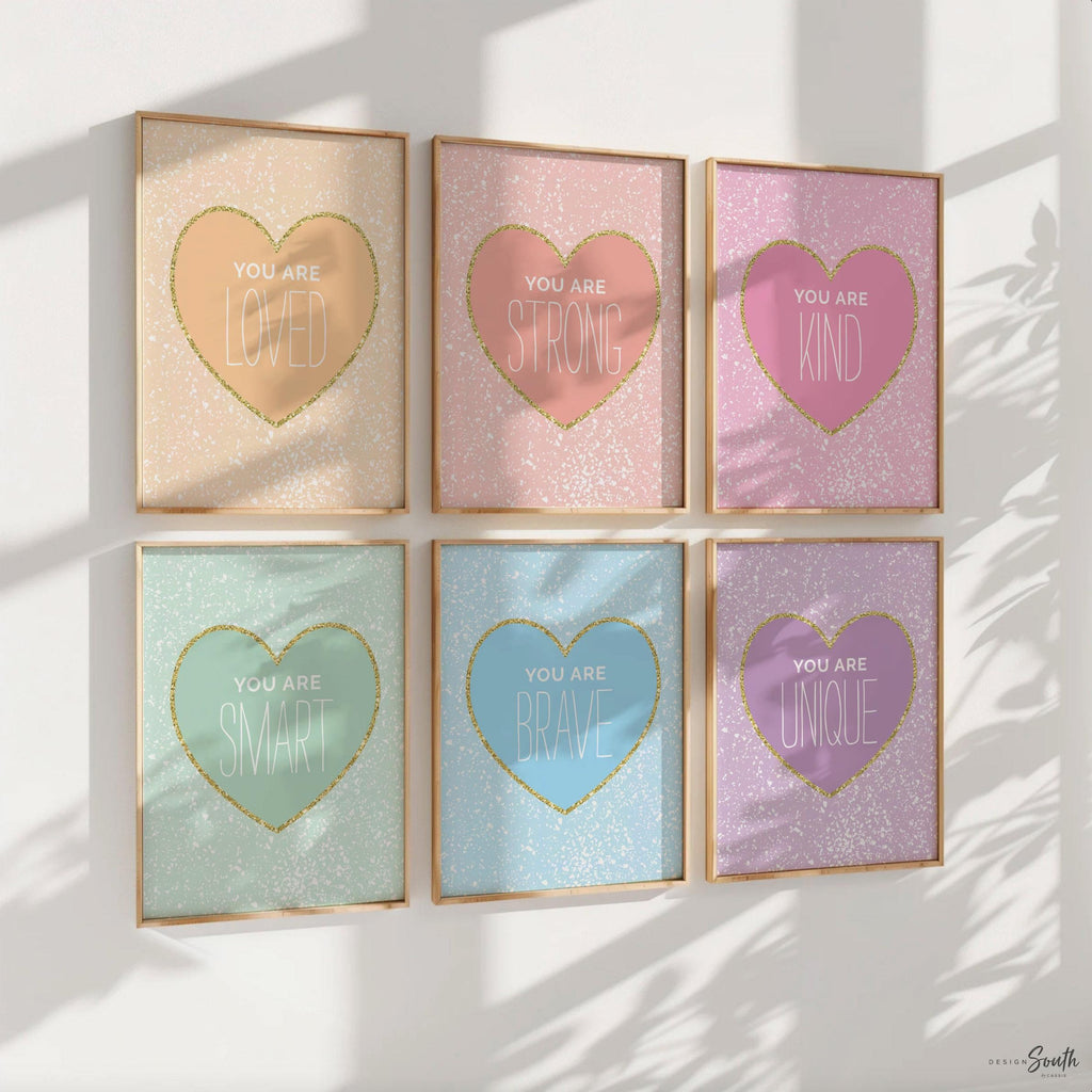 Pastel rainbow heart theme, heart themed wall art for girl bedroom decor, colorful rainbow magical look girl room style, pastel girl nursery