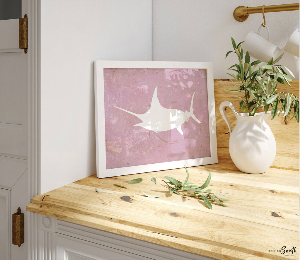 Pink fish bedroom wall art, saltwater fish decor, pink gray fishing theme, fish prints, fisherman art prints, fish nursery art, fish decor