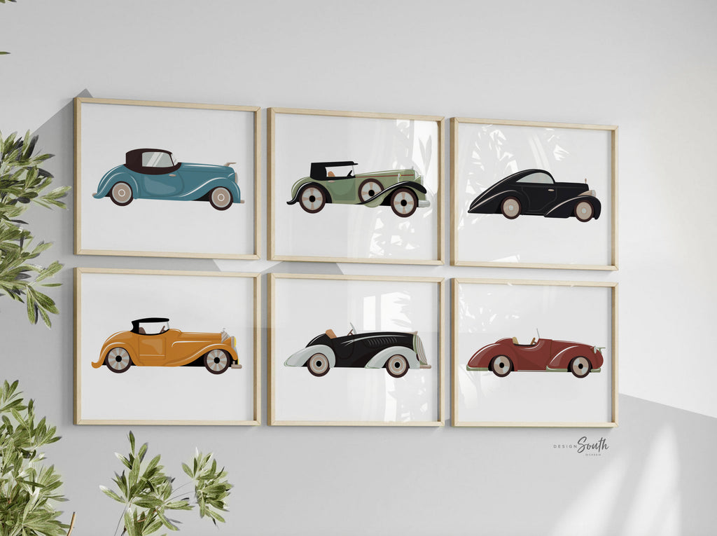 Vintage classic car kids wall art, car prints boys room decor, vehicle themed kids wall art, playroom wall ideas, big boy bedroom, car decor